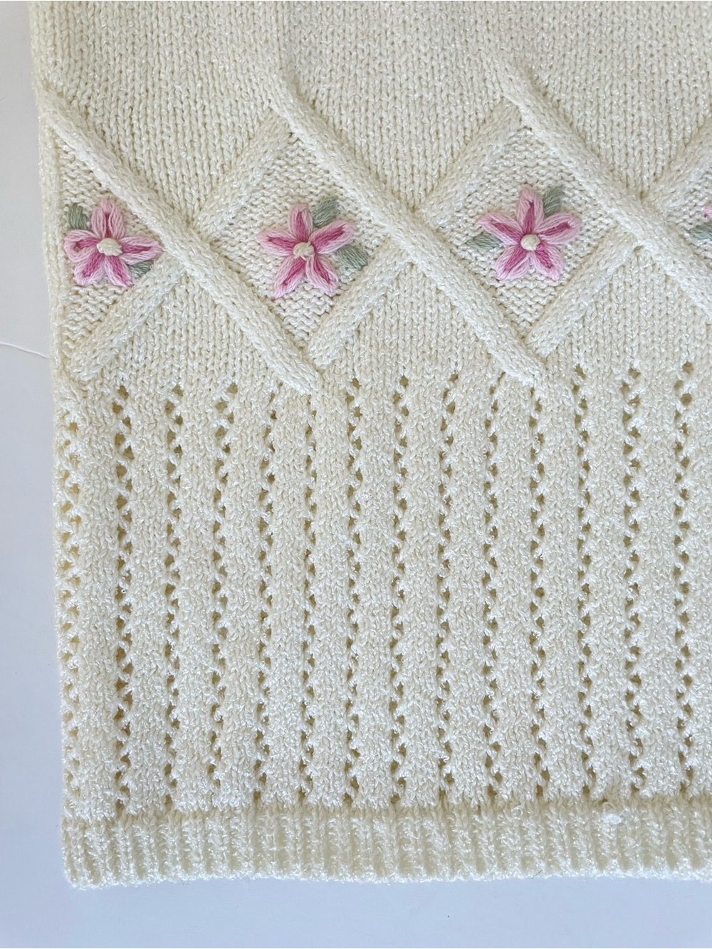 Vintage Embroidered Cardigan Sweater Floral Scallop S Cottagecore Grandma Chic - Picture 5 of 16